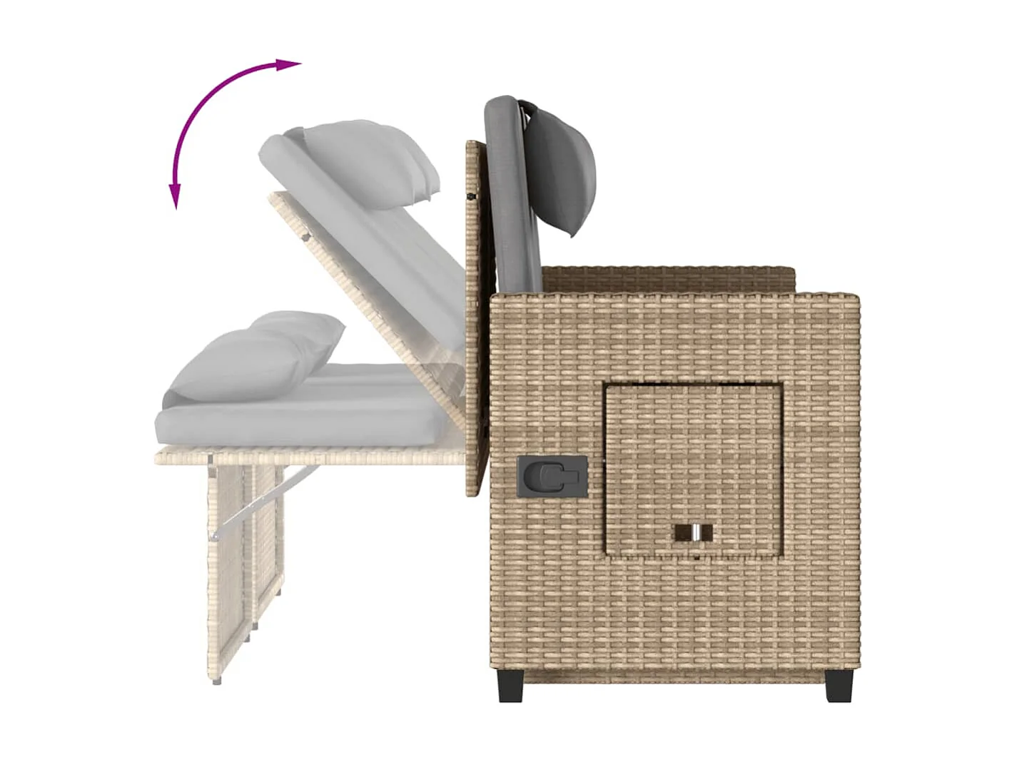 Banco de jardín reclinable con cojines de mimbre de resina beige