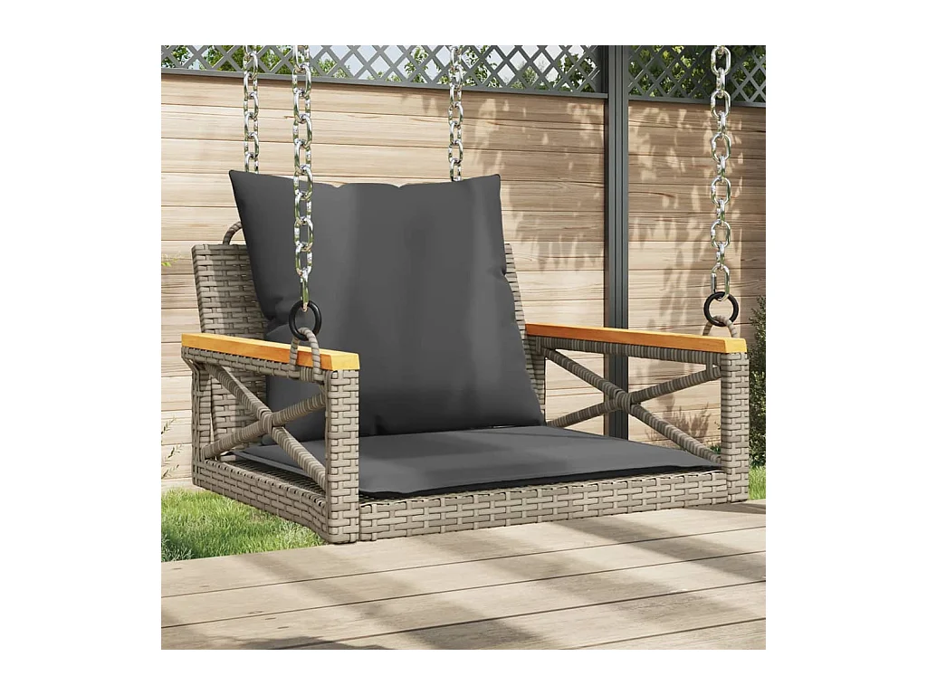 Asiento de columpio con cojines grises 63x62x40 cm resina tejida