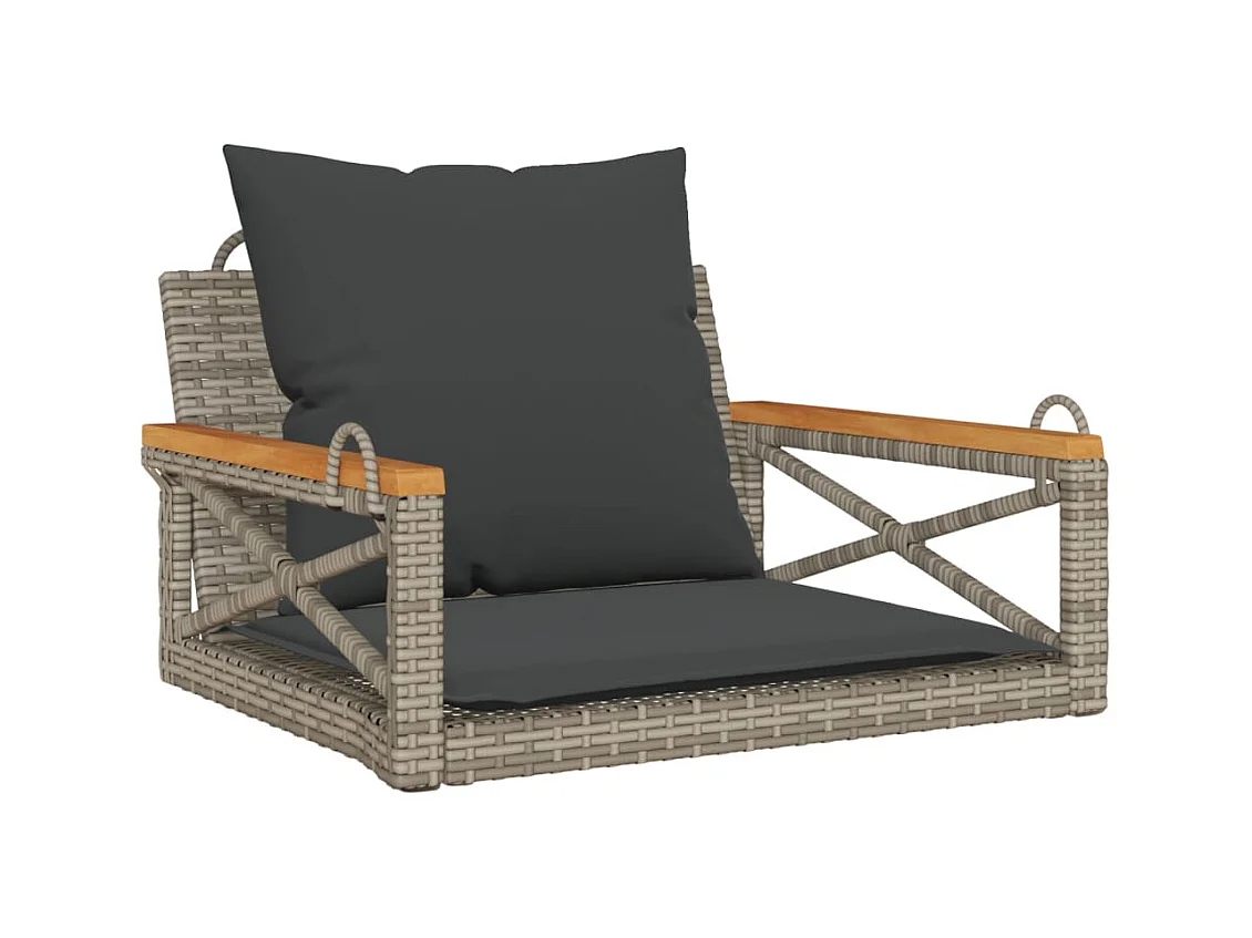 Asiento de columpio con cojines grises 63x62x40 cm resina tejida