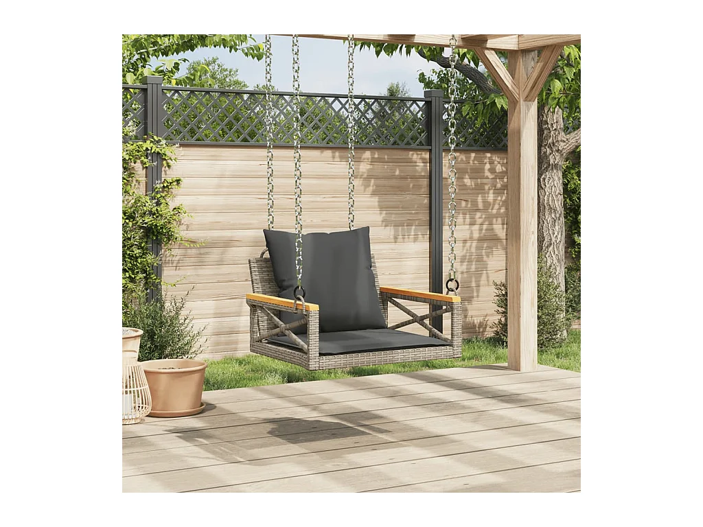 Asiento de columpio con cojines grises 63x62x40 cm resina tejida