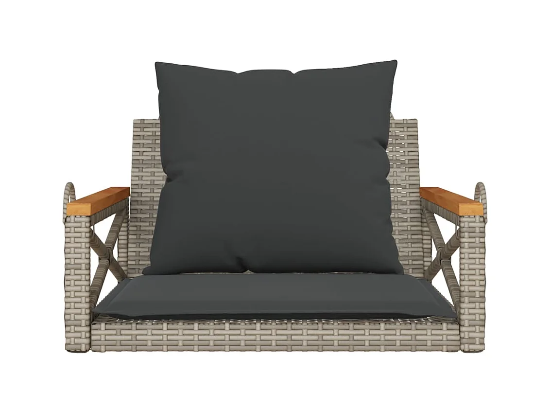 Asiento de columpio con cojines grises 63x62x40 cm resina tejida