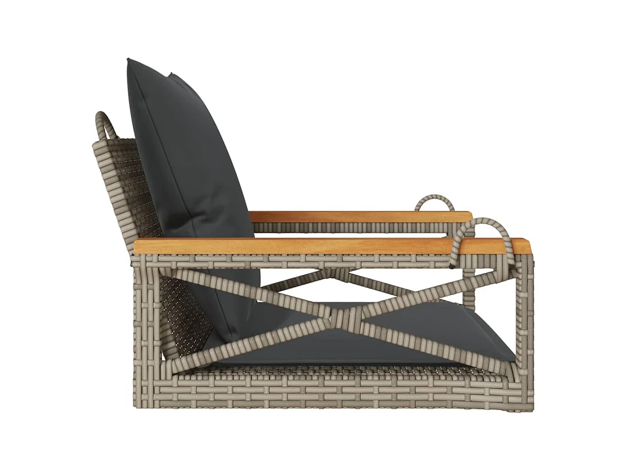 Asiento de columpio con cojines grises 63x62x40 cm resina tejida