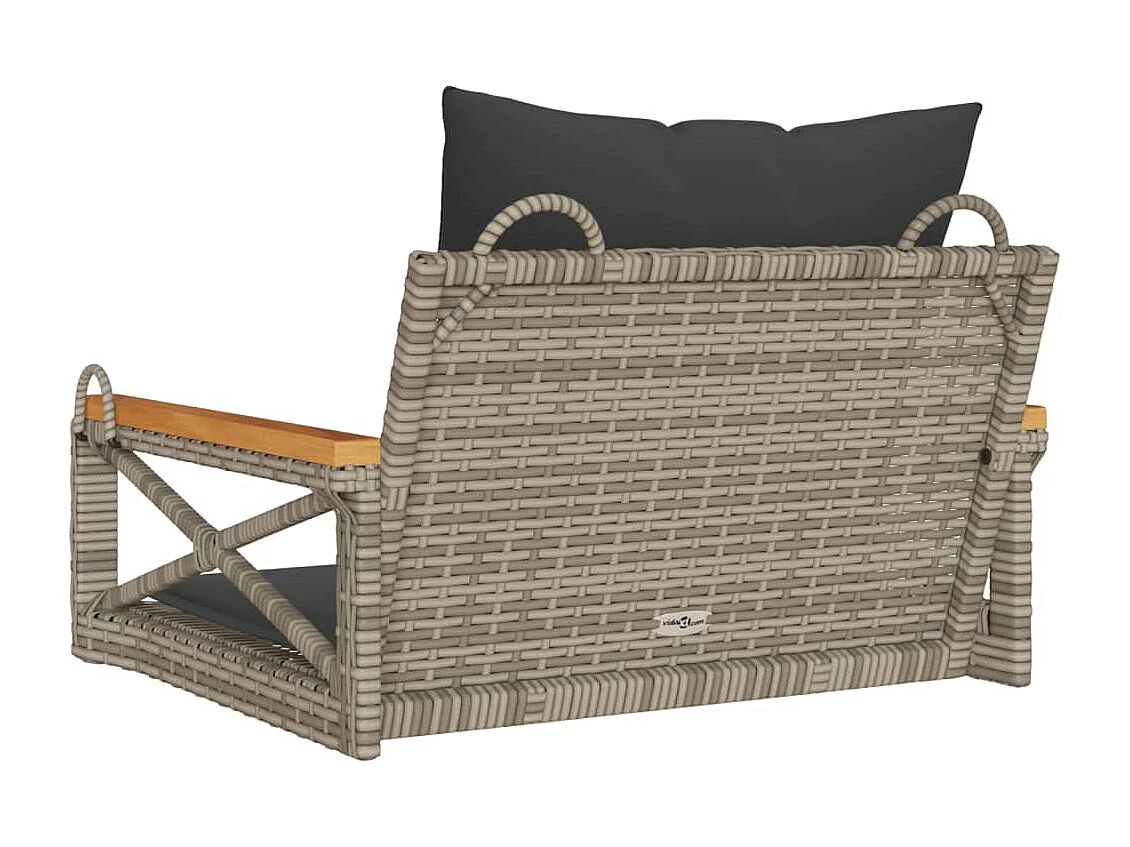 Asiento de columpio con cojines grises 63x62x40 cm resina tejida