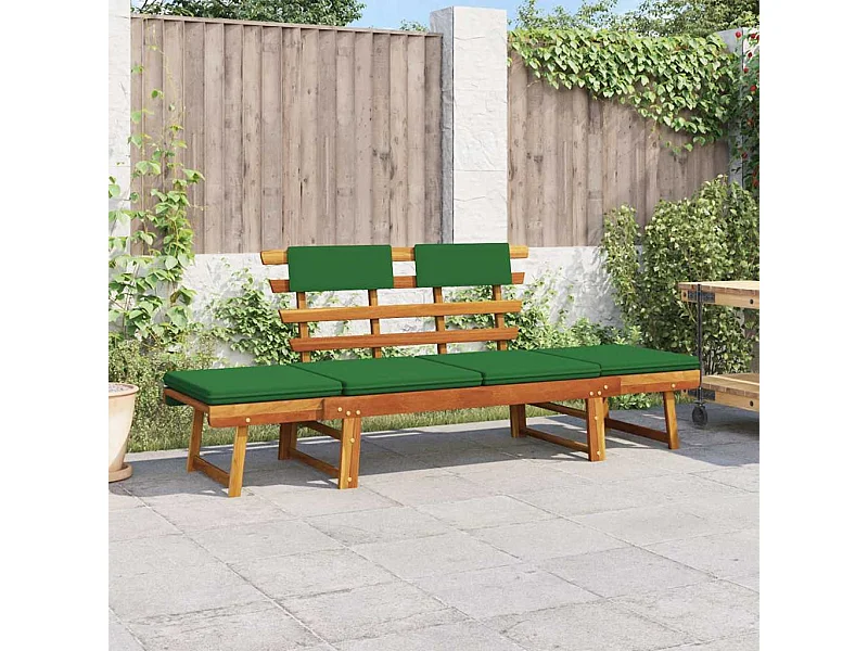 Banco de jardín 2 en 1 con cojines de 190 cm de madera maciza de acacia