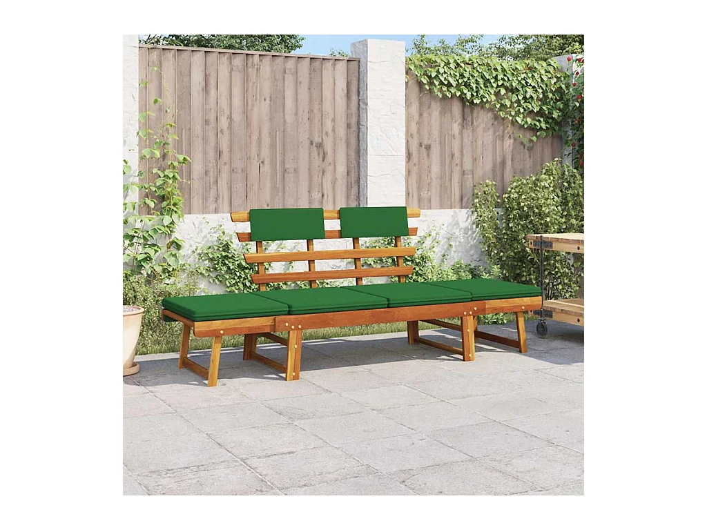 Banco de jardín 2 en 1 con cojines de 190 cm de madera maciza de acacia