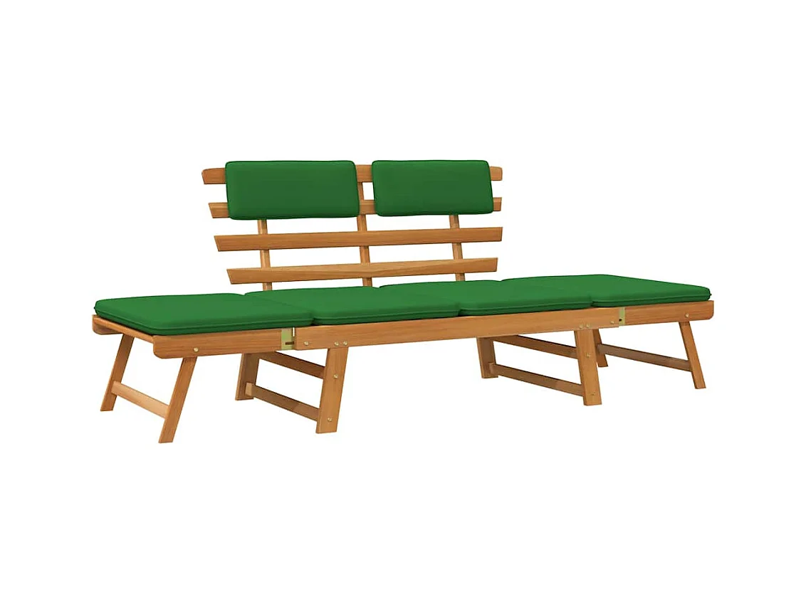 Banco de jardín 2 en 1 con cojines de 190 cm de madera maciza de acacia