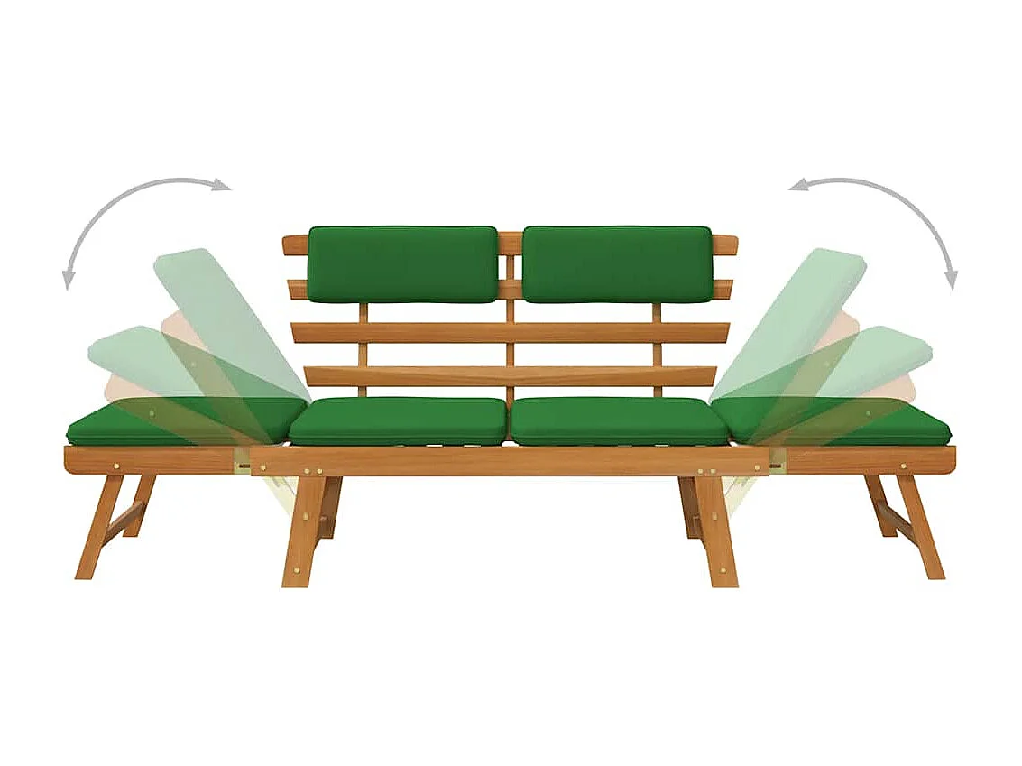 Panca da giardino 2 in 1 con cuscini 190 cm in legno massello di acacia