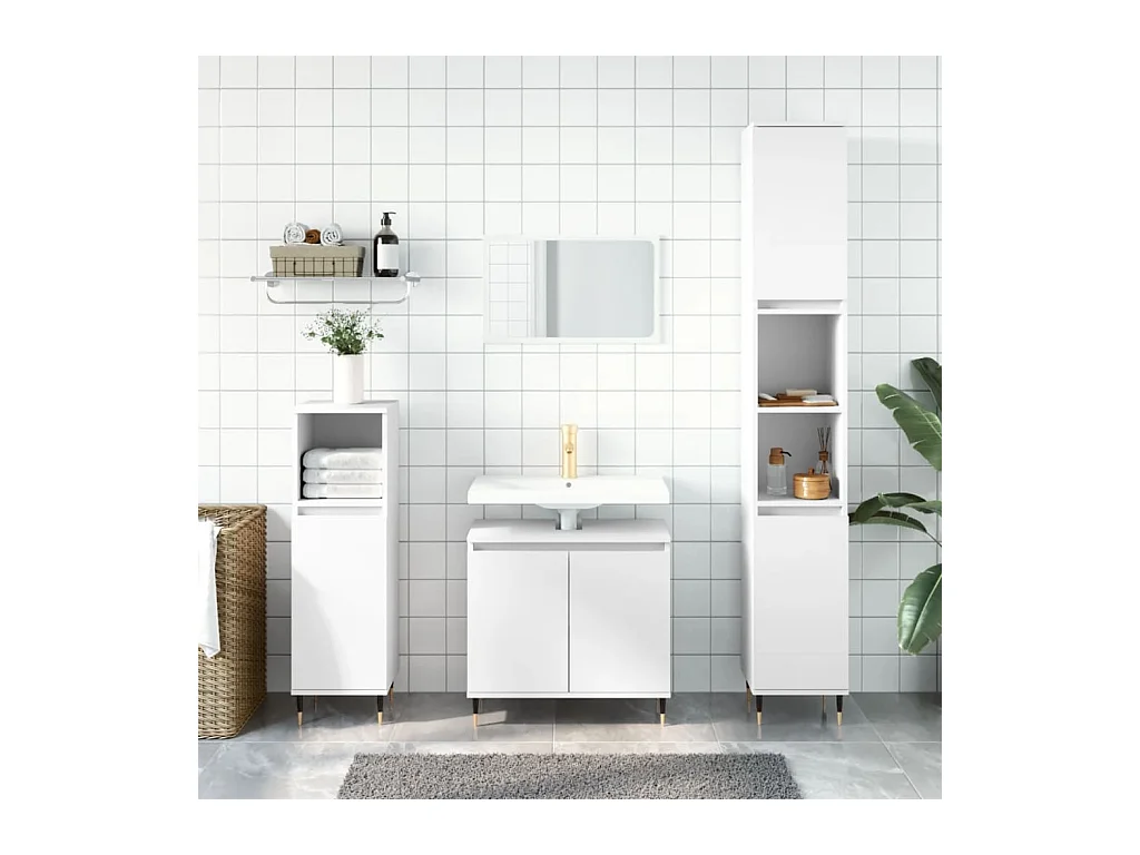 Ensemble d'armoires salle de bain 3 pcs blanc bois d'ingénierie