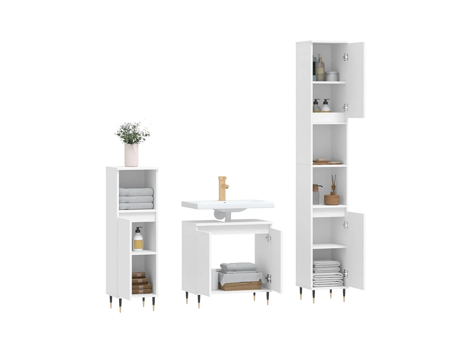 Ensemble d'armoires salle de bain 3 pcs blanc bois d'ingénierie
