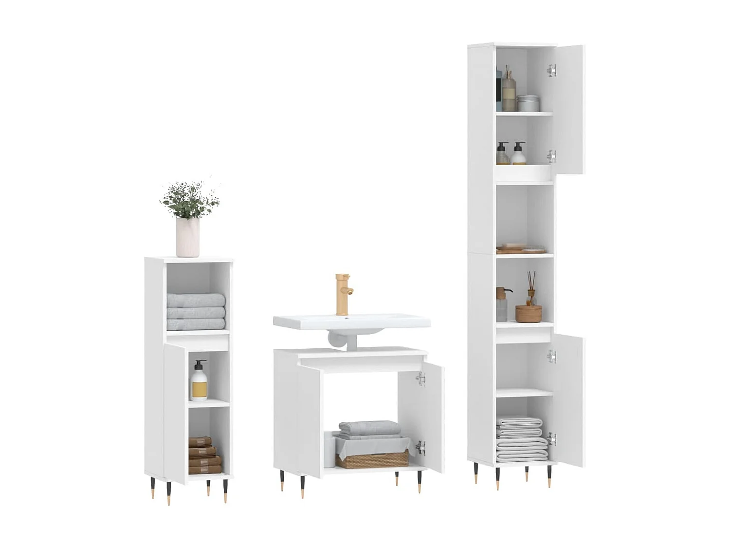 Set di mobili da bagno in legno ingegnerizzato bianco, 3 pezzi