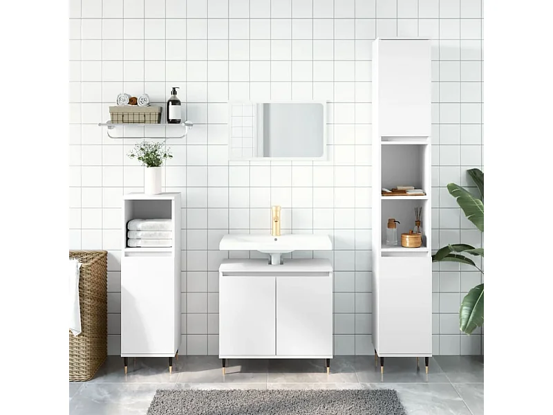 Ensemble d'armoires salle de bain 3 pcs blanc bois d'ingénierie