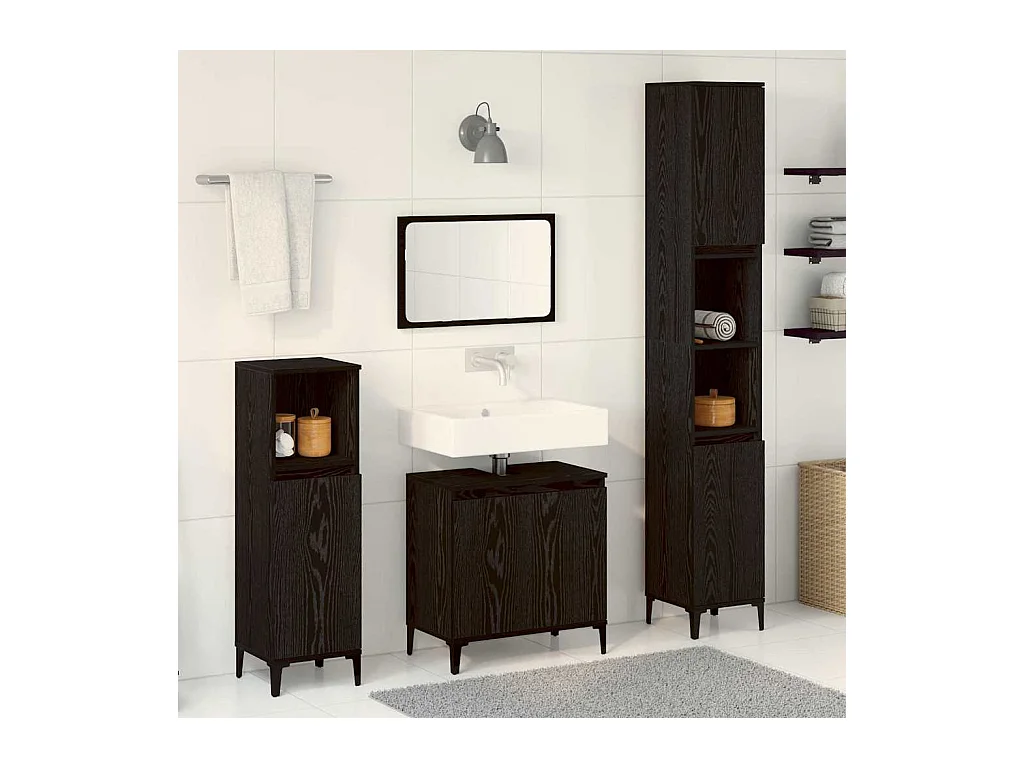 Badkamermeubelset met opbergruimte 3-delig Zwart