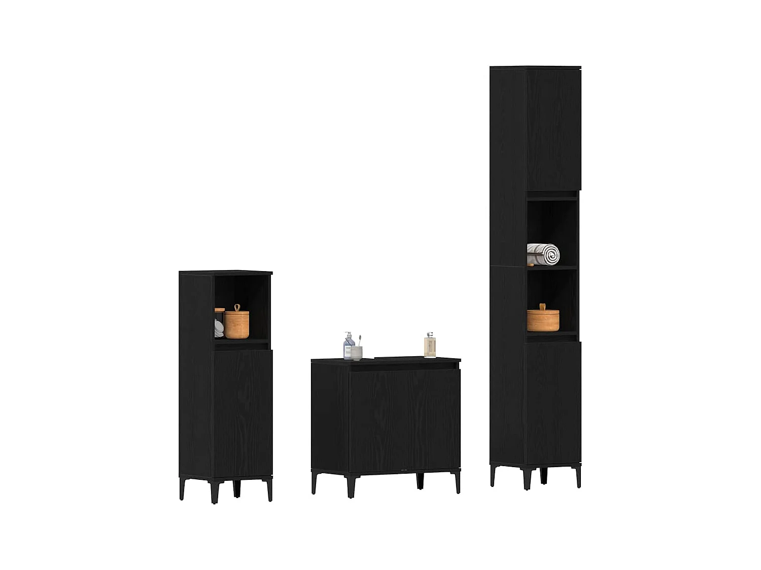 Badkamermeubelset met opbergruimte 3-delig Zwart