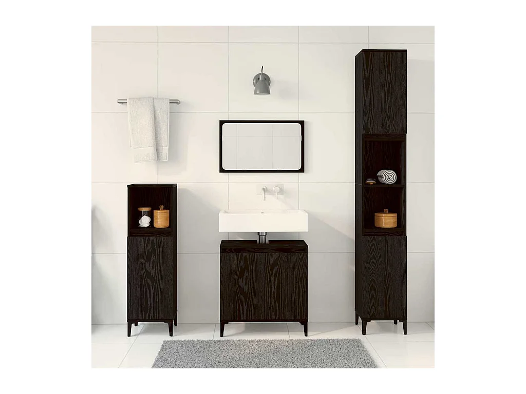 Badkamermeubelset met opbergruimte 3-delig Zwart