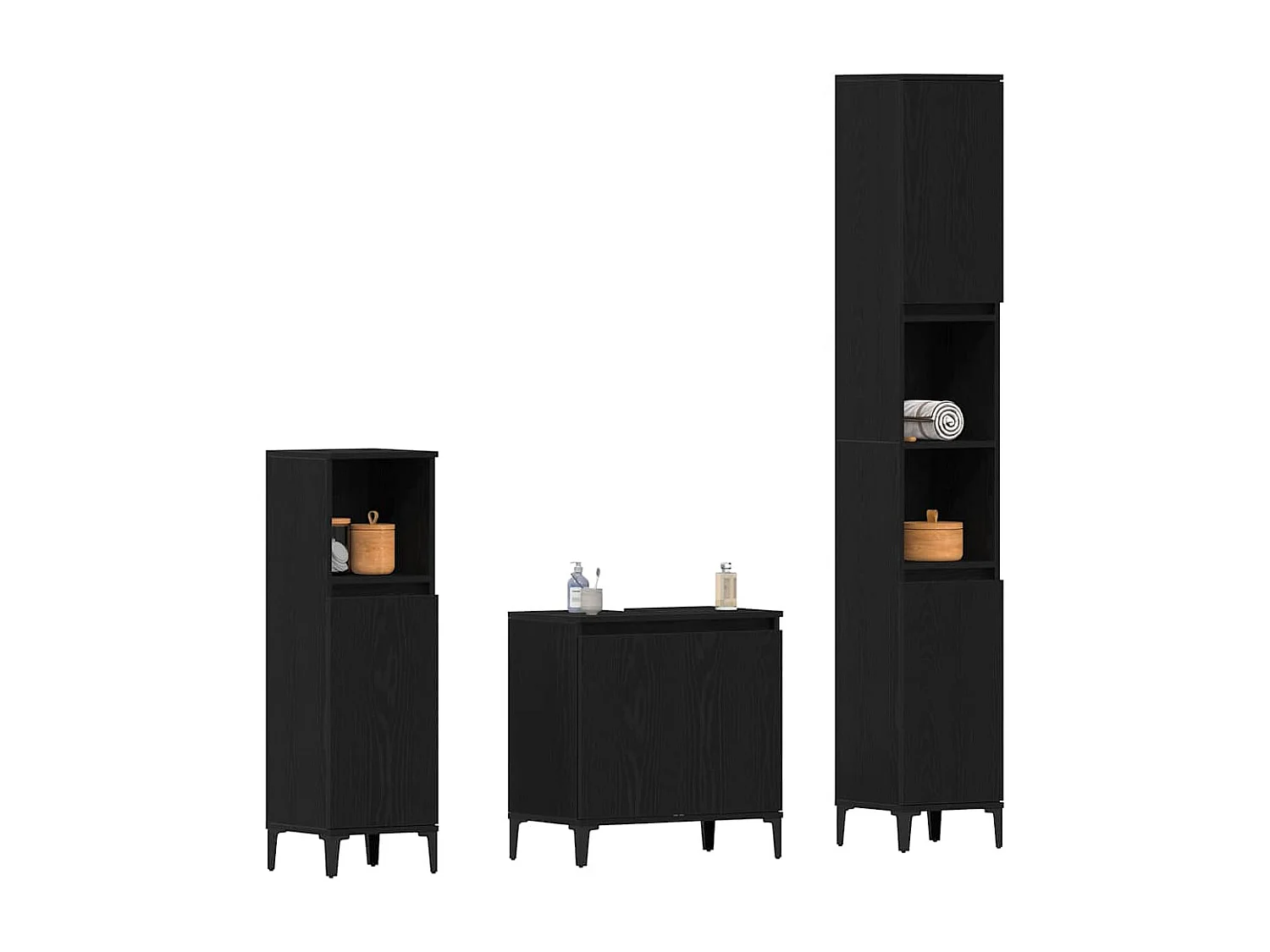 Conjunto de muebles de baño con almacenaje 3 piezas negro