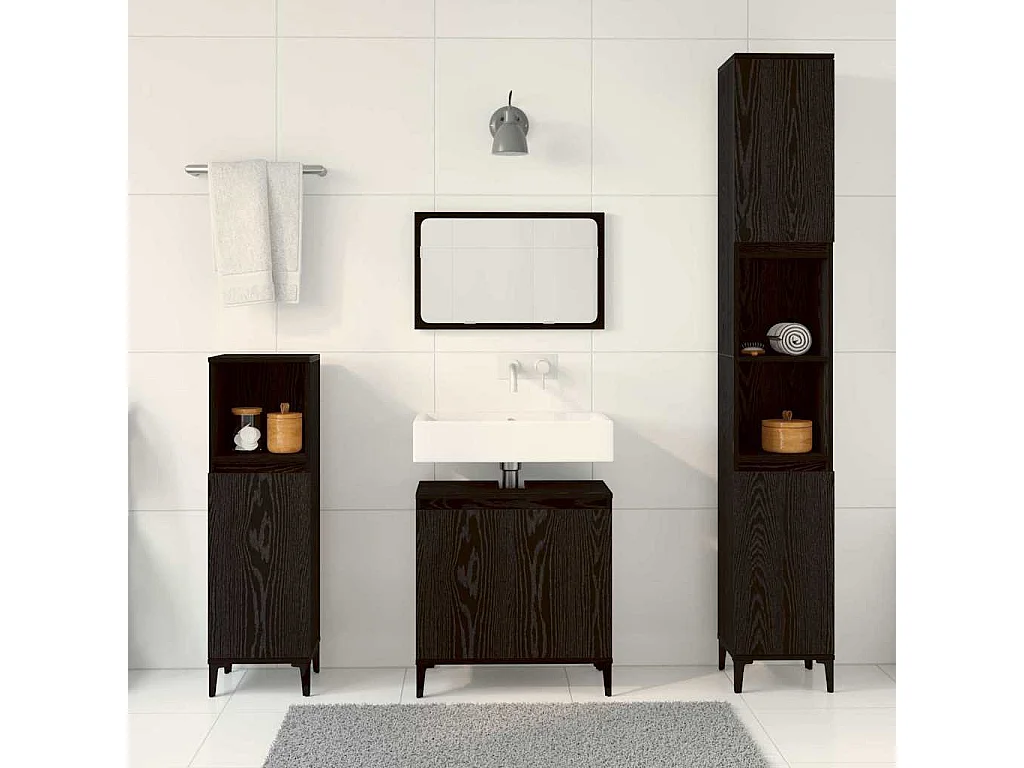 Conjunto de muebles de baño con almacenaje 3 piezas negro