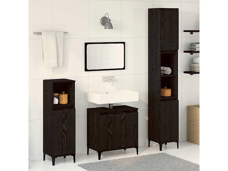 Conjunto de muebles de baño con almacenaje 3 piezas negro