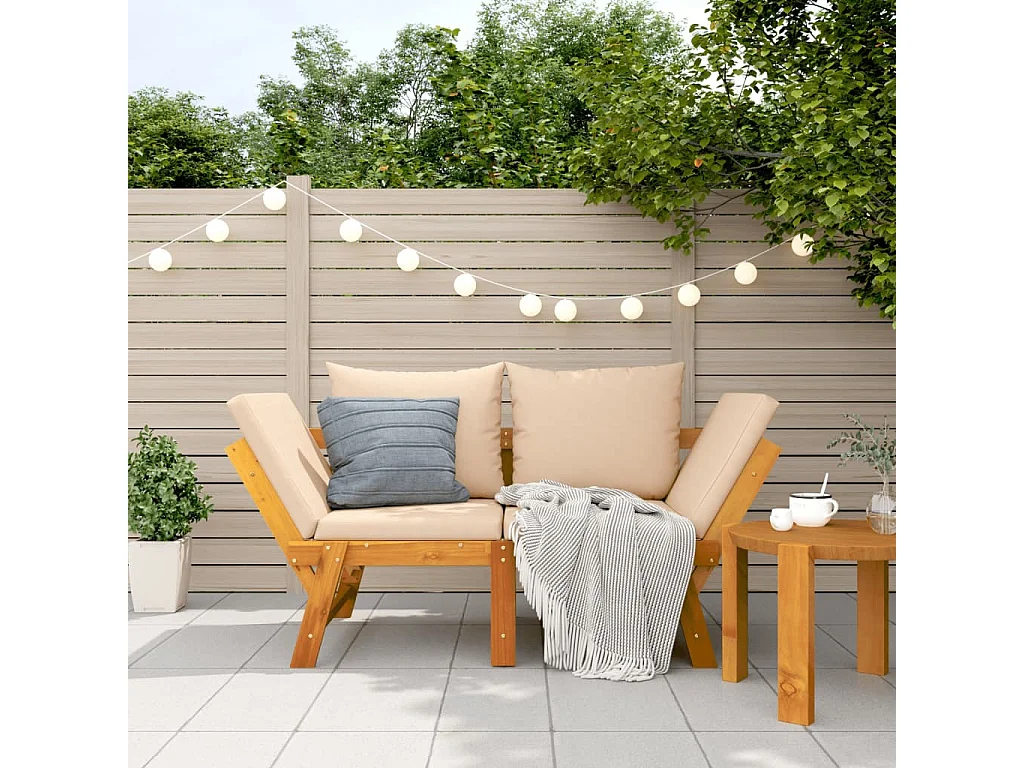 Panca da giardino con cuscini 2 in 1 in legno massello di acacia