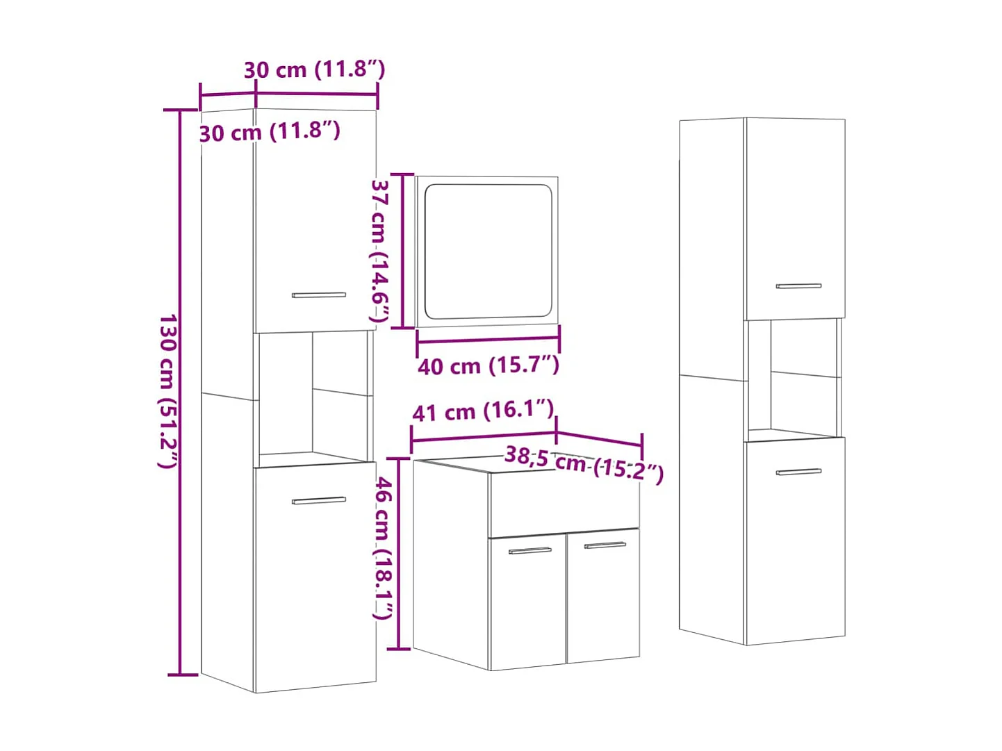 Set di mobili da bagno 4 pezzi grigio cemento