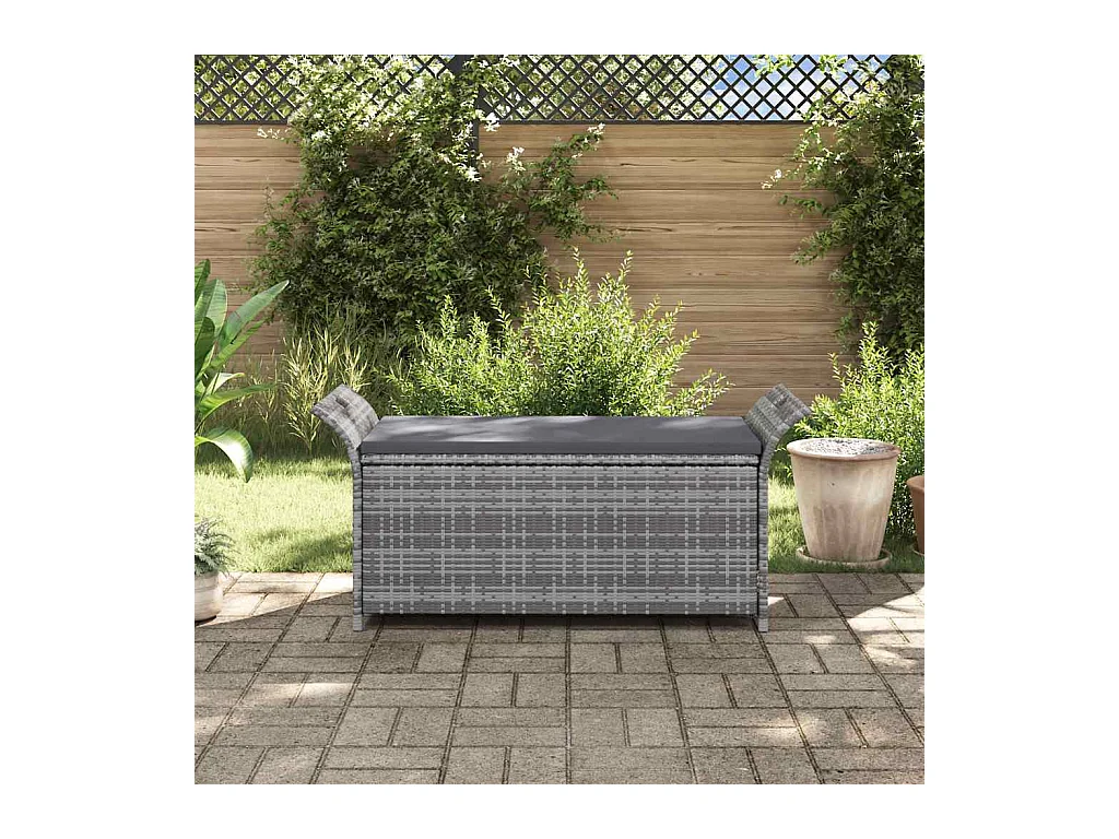 Opbergbank met grijs kussen 138 cm geweven hars