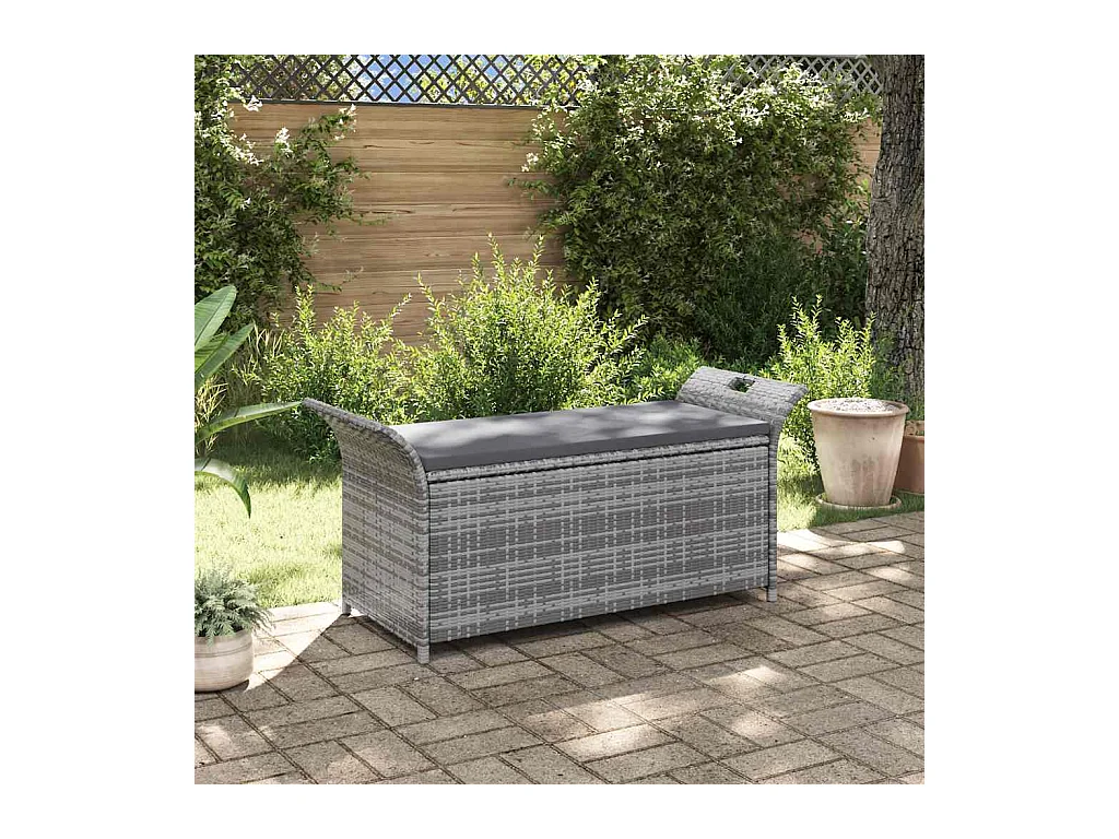 Banc de rangement avec coussin gris 138 cm résine tressée