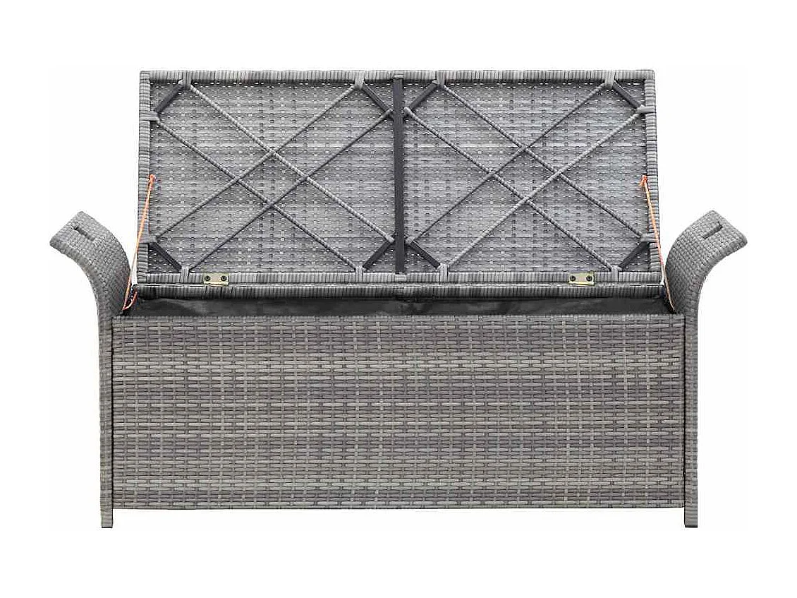 Panca contenitore con cuscino grigio 138 cm in resina intrecciata