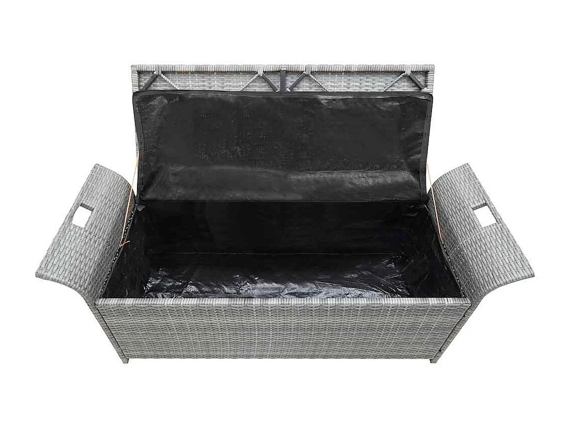 Panca contenitore con cuscino grigio 138 cm in resina intrecciata