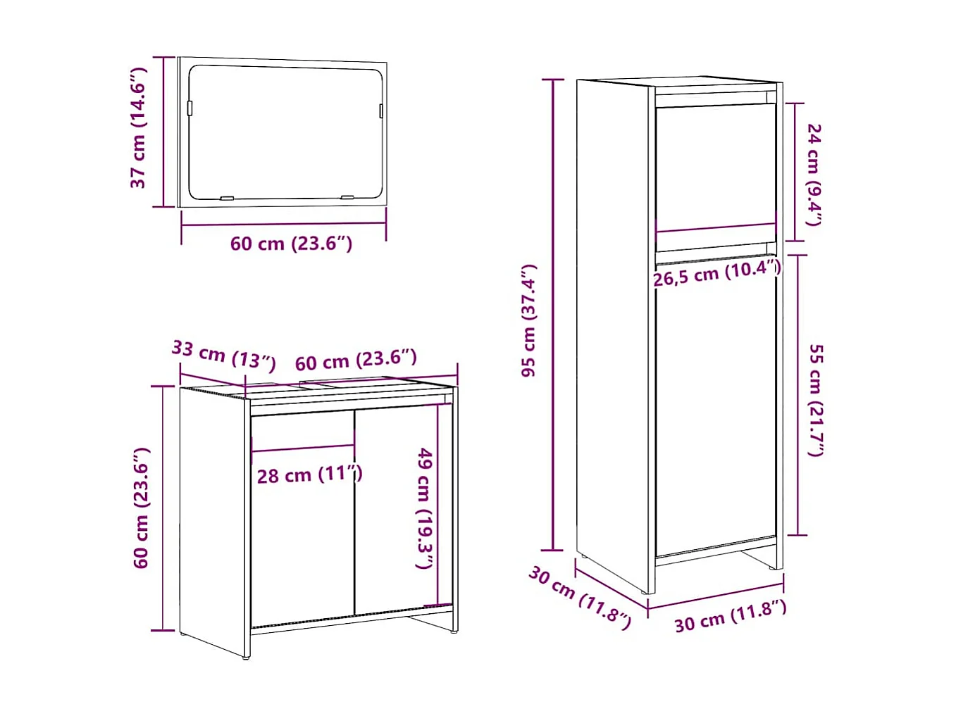 Ensemble de meubles salle de bain 3 pcs bois d'ingénierie