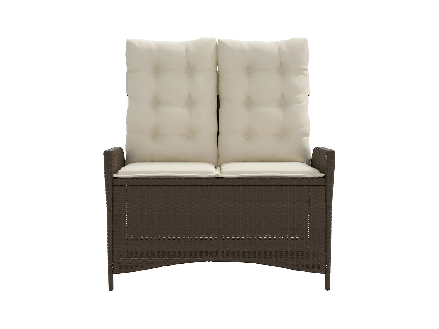 Liggende tuinbank met bruine kunsthars rieten kussens