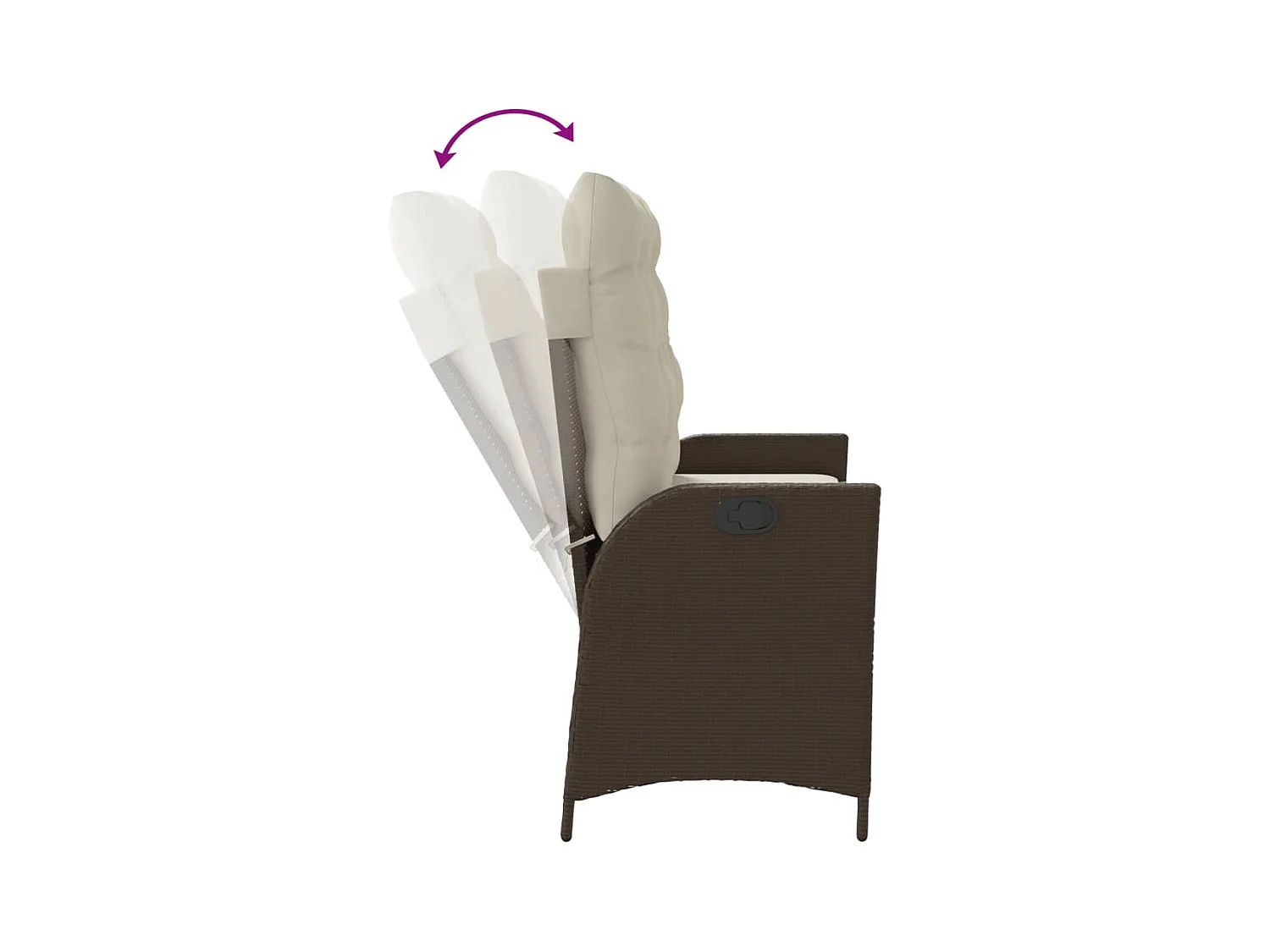 Liggende tuinbank met bruine kunsthars rieten kussens