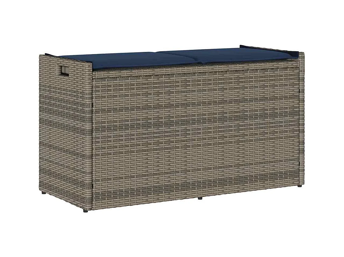 Panca contenitore da esterno con cuscino grigio 100 cm in resina intrecciata