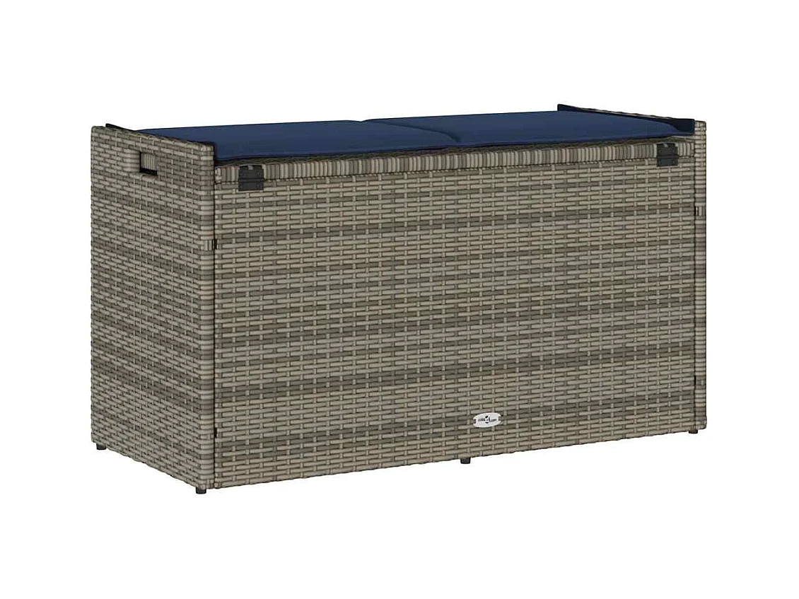 Panca contenitore da esterno con cuscino grigio 100 cm in resina intrecciata