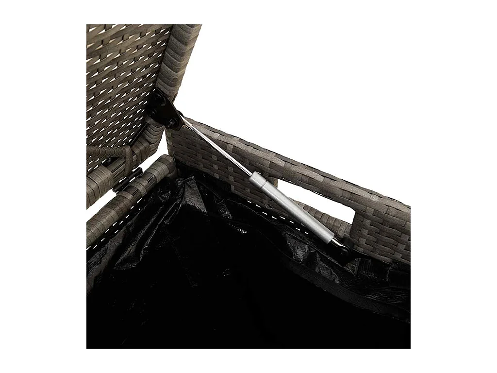 Panca contenitore da esterno con cuscino grigio 100 cm in resina intrecciata