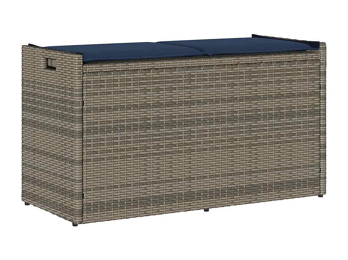 Panca contenitore da esterno con cuscino grigio 100 cm in resina intrecciata