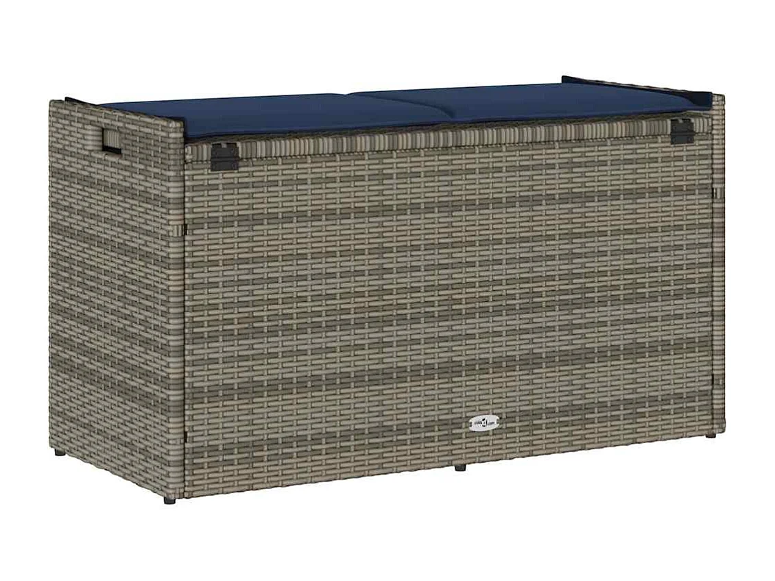 Panca contenitore da esterno con cuscino grigio 100 cm in resina intrecciata