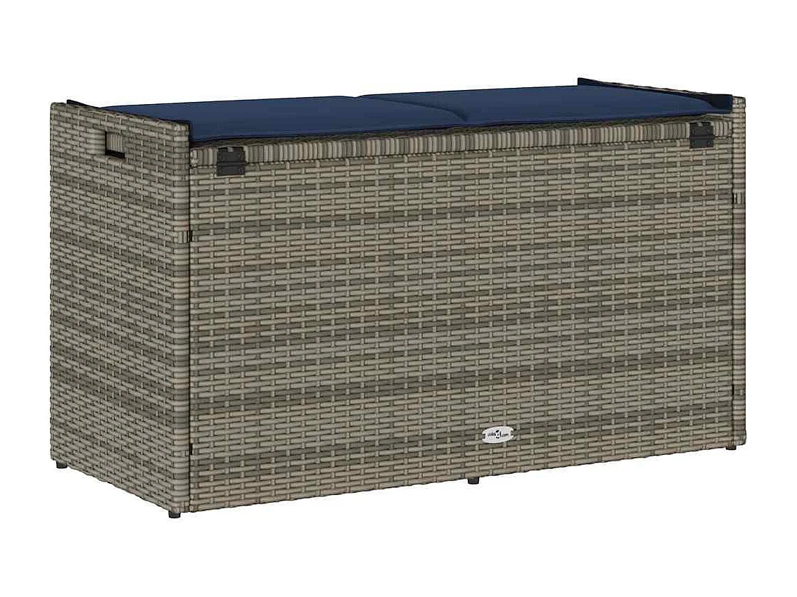 Panca contenitore da esterno con cuscino grigio 100 cm in resina intrecciata