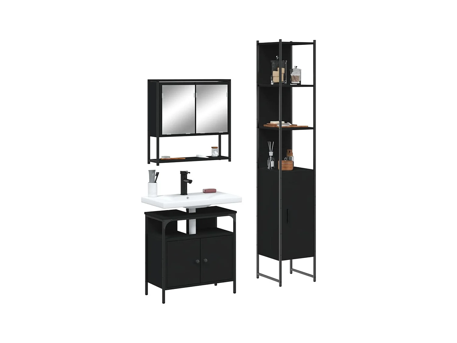 Ensemble de meubles salle de bain 3 pcs noir bois d'ingénierie