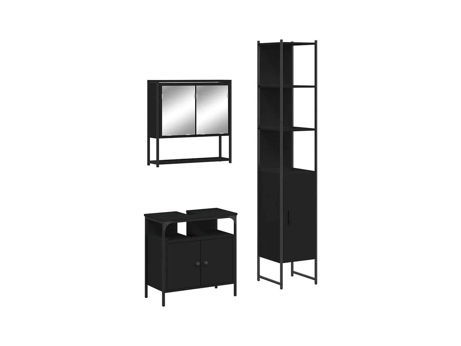 Ensemble de meubles salle de bain 3 pcs noir bois d'ingénierie