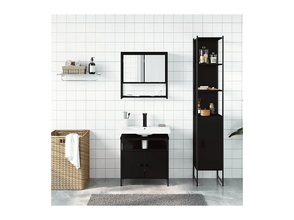 Ensemble de meubles salle de bain 3 pcs noir bois d'ingénierie