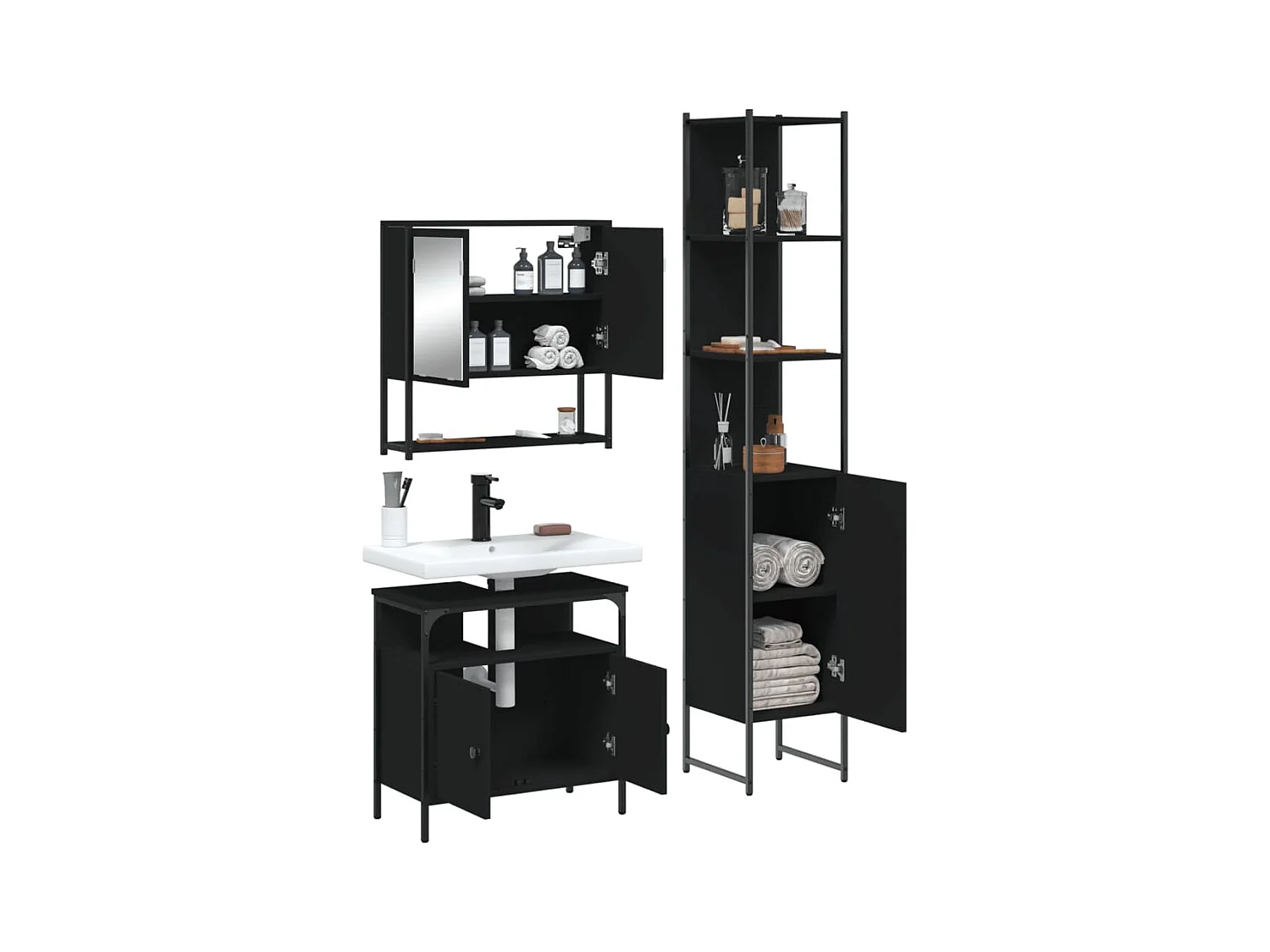 Ensemble de meubles salle de bain 3 pcs noir bois d'ingénierie