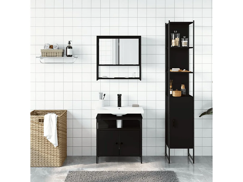 Ensemble de meubles salle de bain 3 pcs noir bois d'ingénierie
