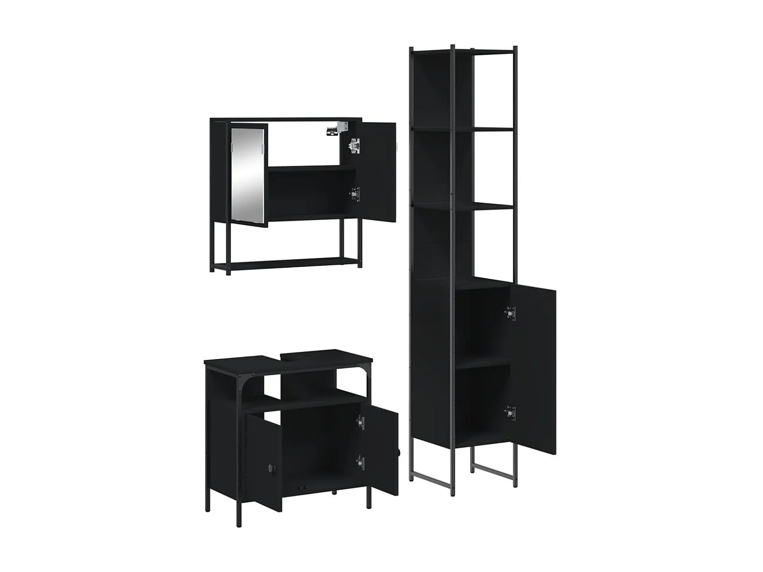 Ensemble de meubles salle de bain 3 pcs noir bois d'ingénierie