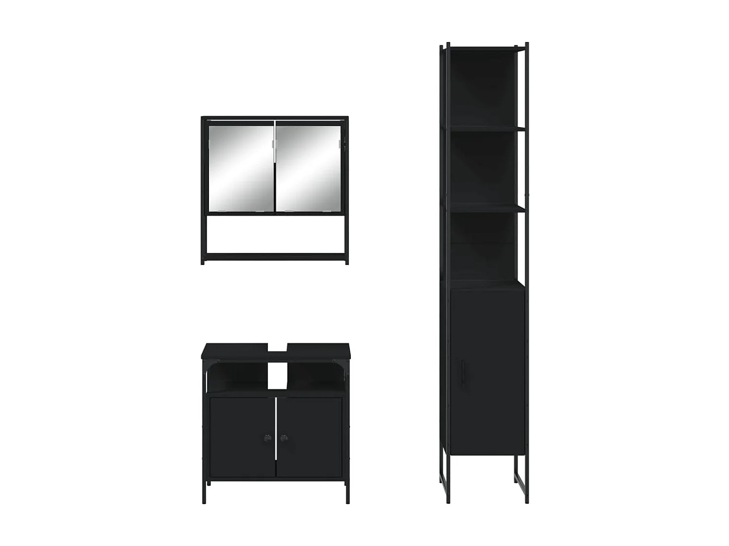 Ensemble de meubles salle de bain 3 pcs noir bois d'ingénierie
