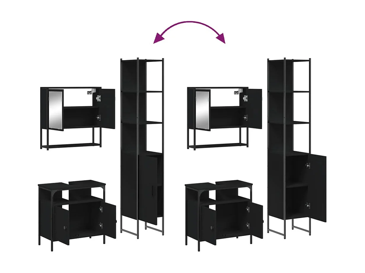 Ensemble de meubles salle de bain 3 pcs noir bois d'ingénierie