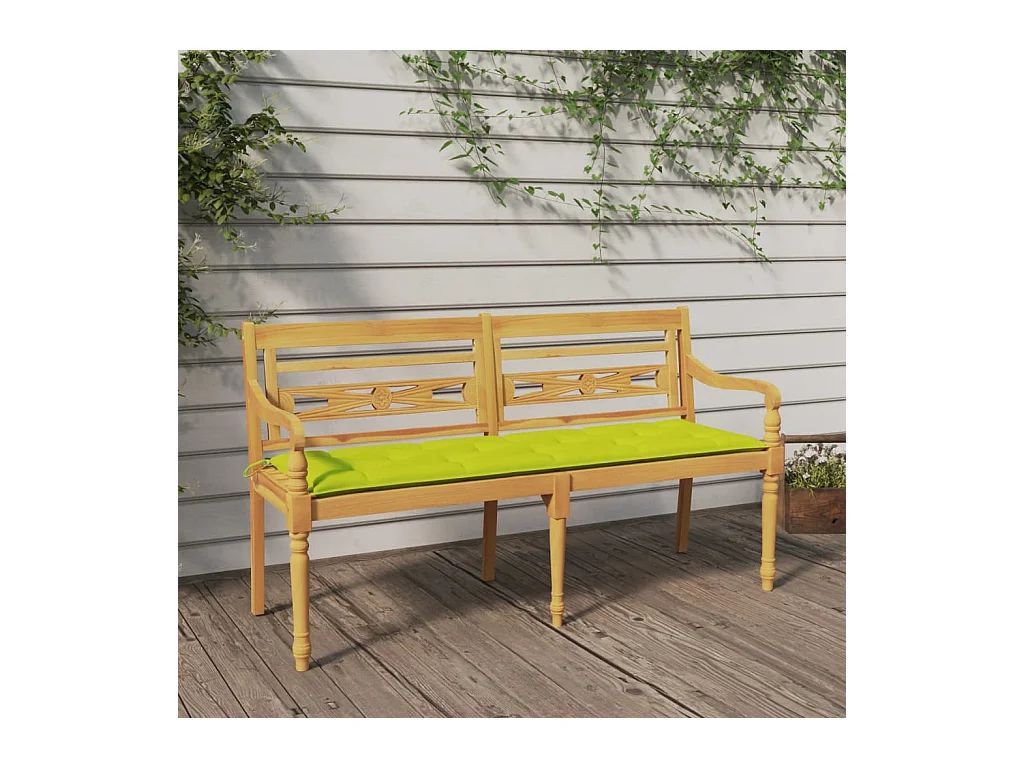 Banc Batavia avec coussin vert brillant 150 cm Bois teck massif