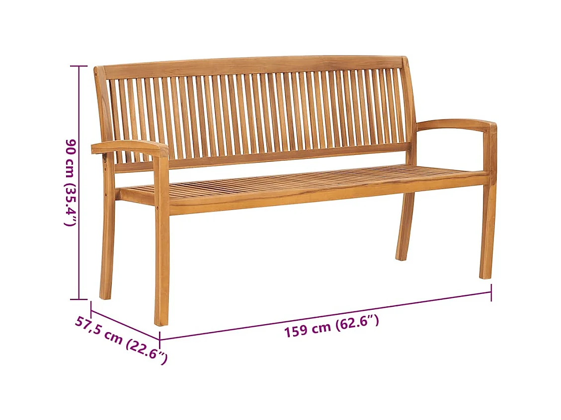 Banc de jardin empilable et coussin 159 cm Bois de teck massif