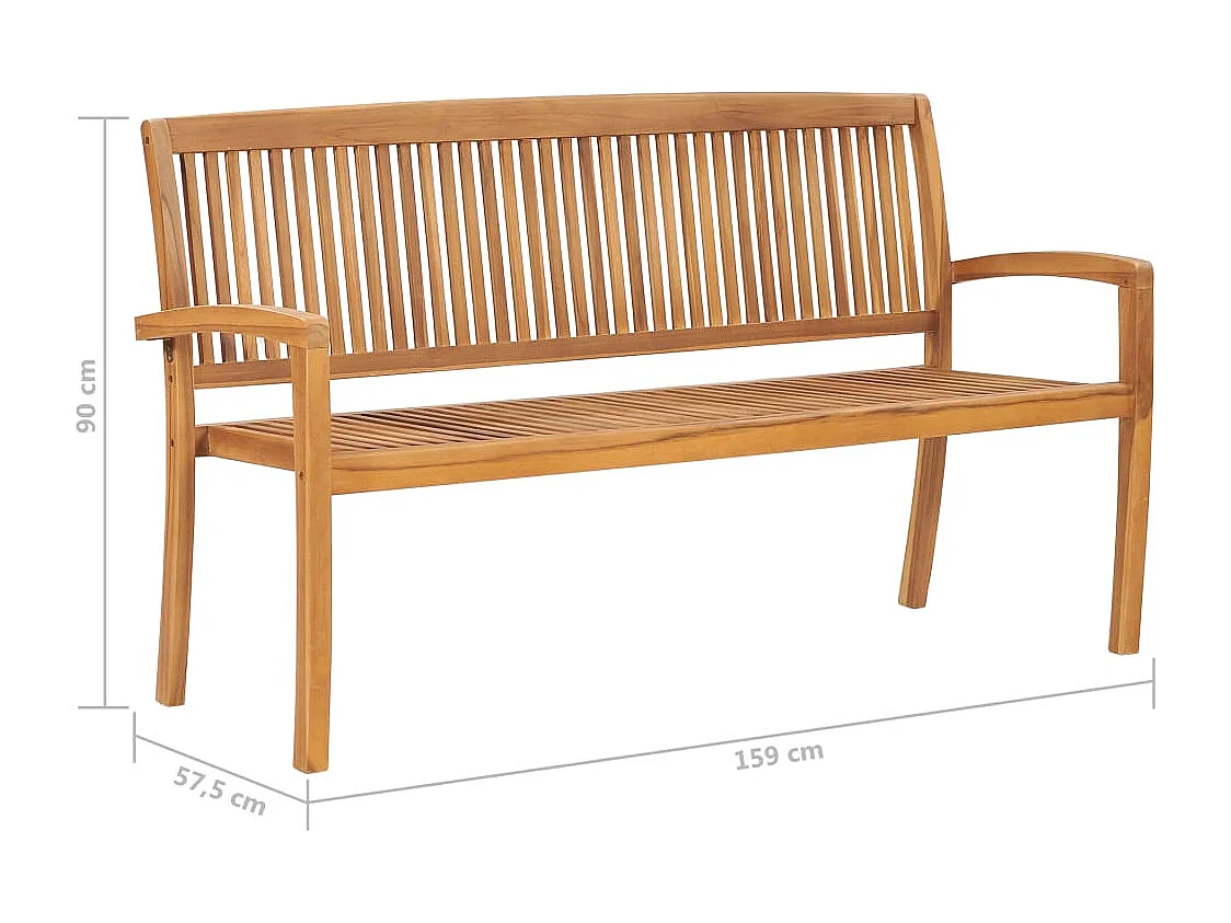 Stapelbare Gartenbank und Kissen 159 cm Massivholz Teak