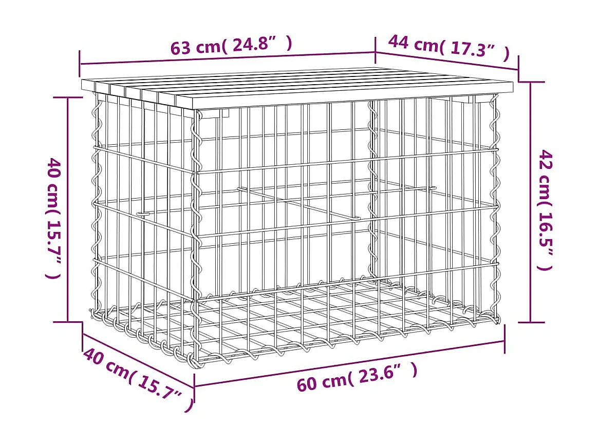 Gabion design tuinbank 63x44x42 cm massief grenenhout