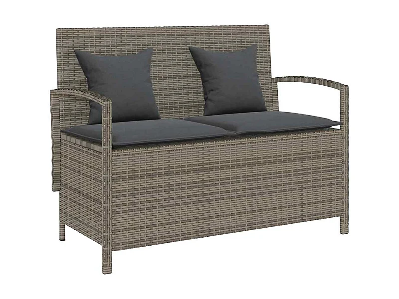 Banc de rangement de jardin avec coussin gris résine tressée