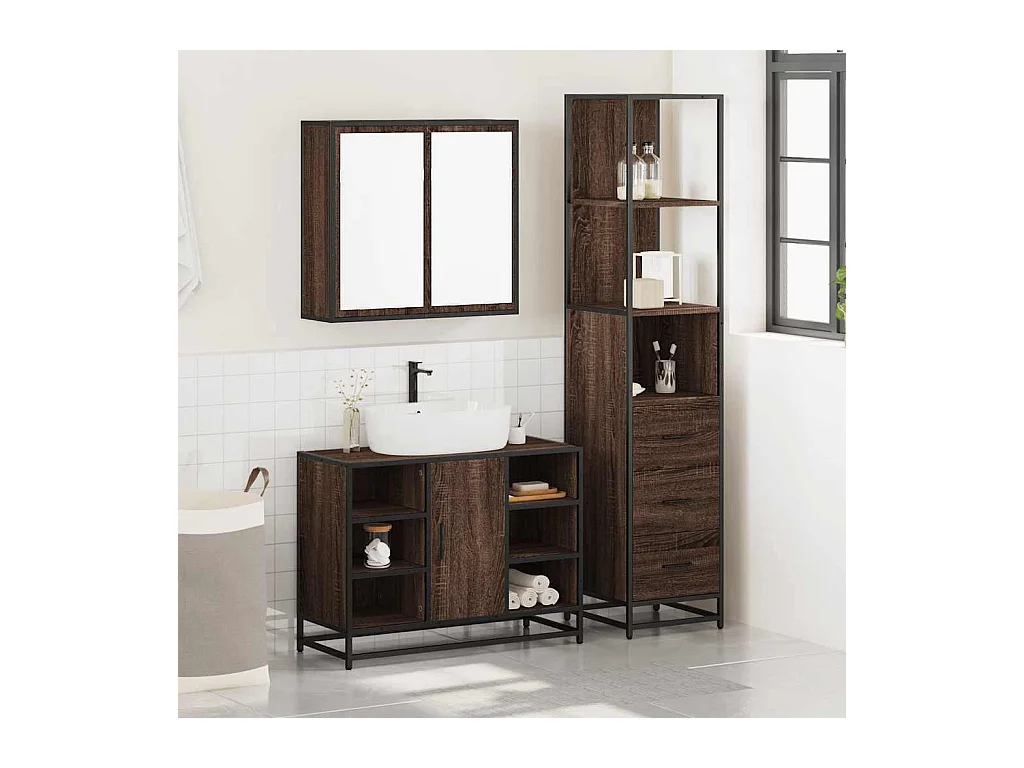 Ensemble de meubles de salle de bain 3 pcs Chêne marron